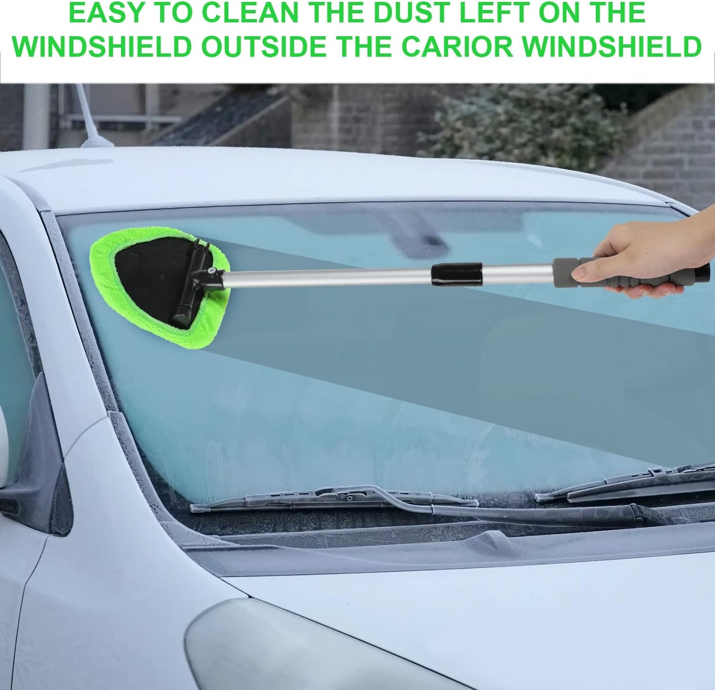🔥 Windshield Cleaning Tool, Microfiber Car Window Cleaner with 3 Reusable and Washable Microfiber Pads and Extendable Handle