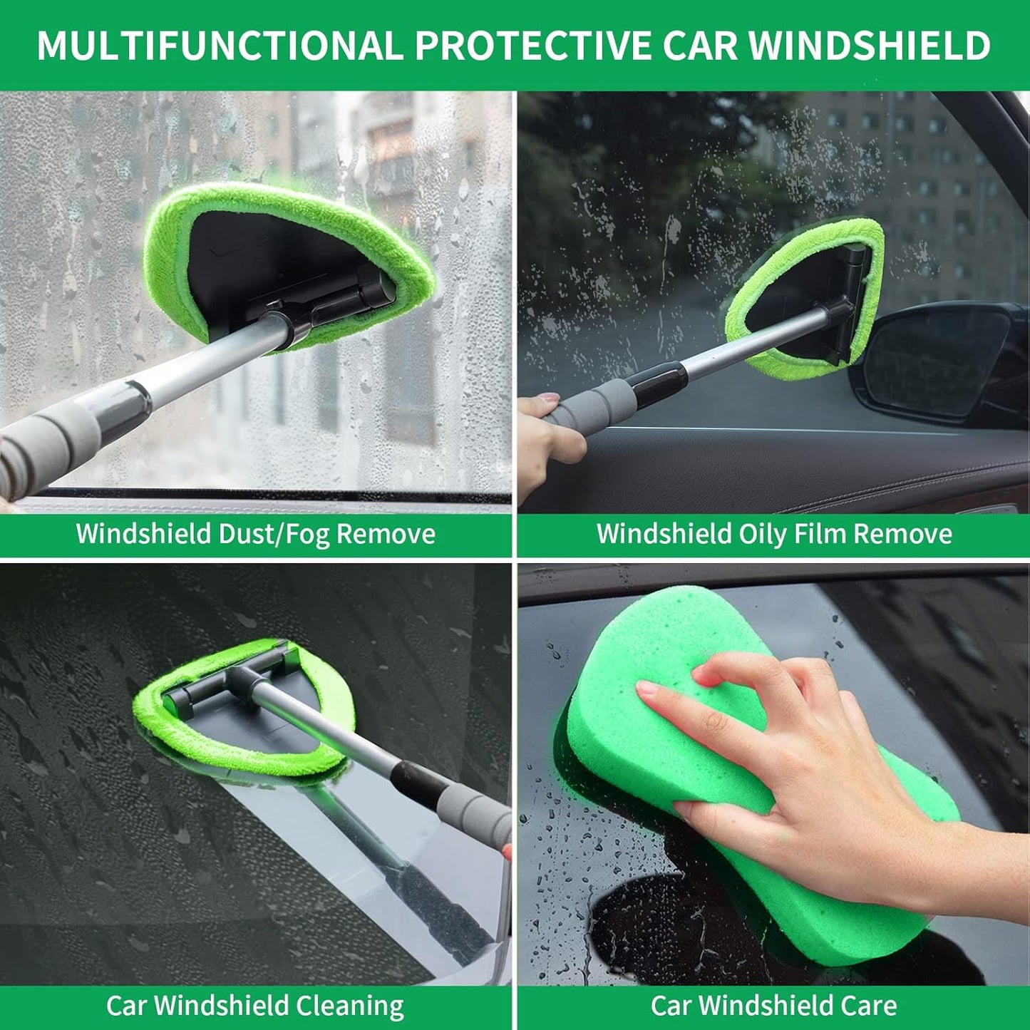 🔥 Windshield Cleaning Tool, Microfiber Car Window Cleaner with 3 Reusable and Washable Microfiber Pads and Extendable Handle
