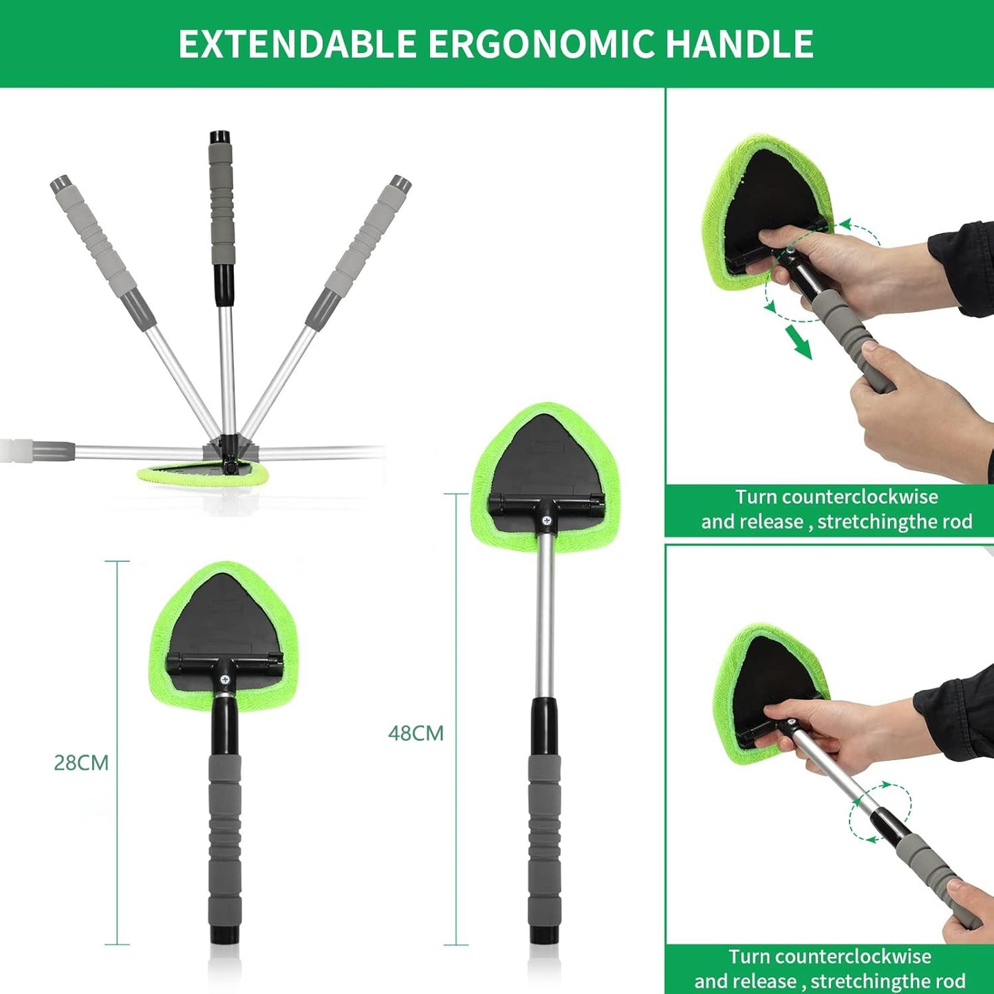 🔥 Windshield Cleaning Tool, Microfiber Car Window Cleaner with 3 Reusable and Washable Microfiber Pads and Extendable Handle