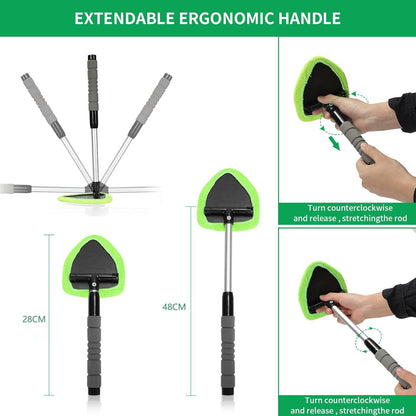 🔥 Windshield Cleaning Tool, Microfiber Car Window Cleaner with 3 Reusable and Washable Microfiber Pads and Extendable Handle
