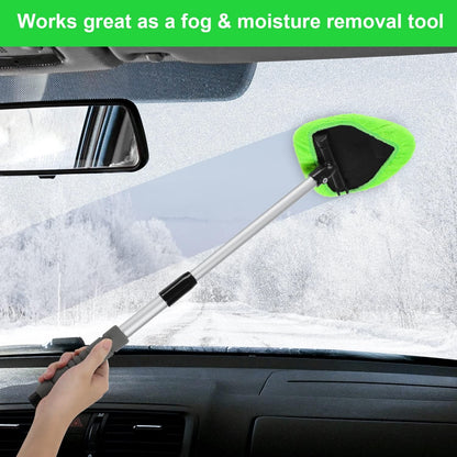 🔥 Windshield Cleaning Tool, Microfiber Car Window Cleaner with 3 Reusable and Washable Microfiber Pads and Extendable Handle