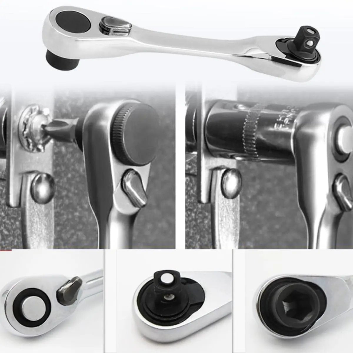 ✨Last Day 49% OFF - 1/4 Inch Mini Double Headed Ratchet Wrench Silver 72-Tooth 5° Quick Release Drive Socket Tool
