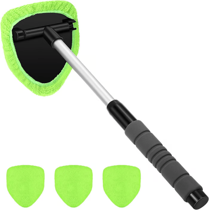 🔥 Windshield Cleaning Tool, Microfiber Car Window Cleaner with 3 Reusable and Washable Microfiber Pads and Extendable Handle