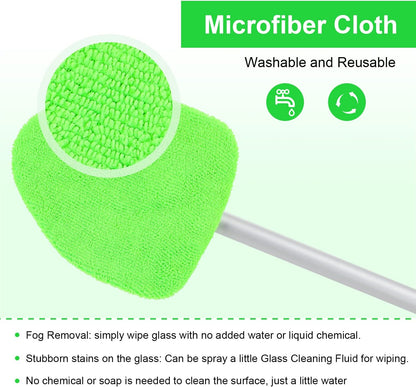 🔥 Windshield Cleaning Tool, Microfiber Car Window Cleaner with 3 Reusable and Washable Microfiber Pads and Extendable Handle