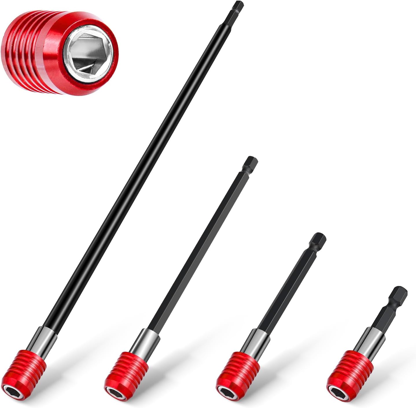 Drill Bit Extension Set 4 Pcs, Magnetic 1/4" Hex Quick Release Bit Holder, 2/4/6/12" Sizes, CR-V Steel for Impact Driver & Screwdriver Bits