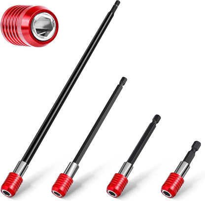 Drill Bit Extension Set 4 Pcs, Magnetic 1/4" Hex Quick Release Bit Holder, 2/4/6/12" Sizes, CR-V Steel for Impact Driver & Screwdriver Bits