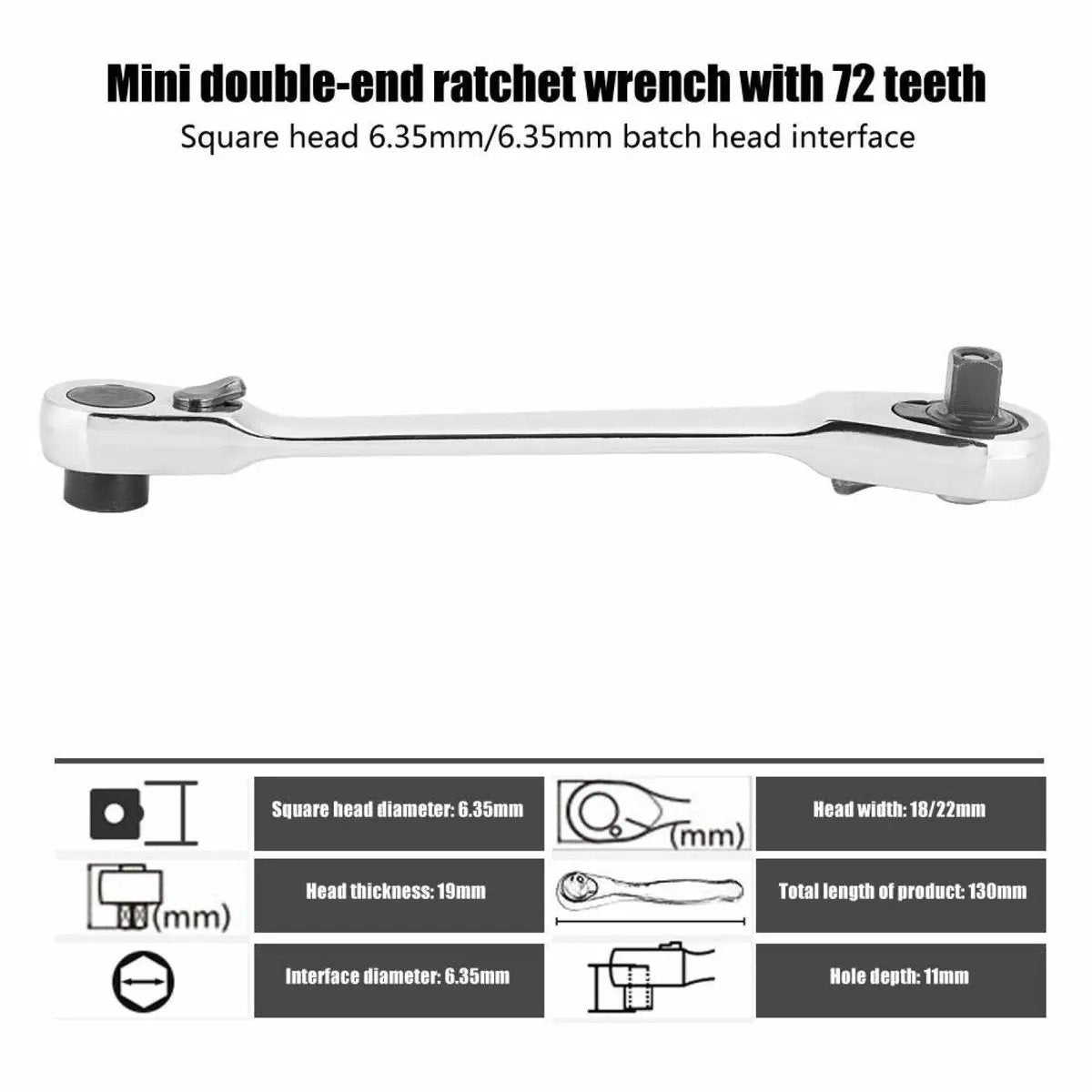 ✨Last Day 49% OFF - 1/4 Inch Mini Double Headed Ratchet Wrench Silver 72-Tooth 5° Quick Release Drive Socket Tool