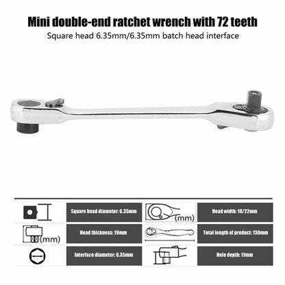 ✨Last Day 49% OFF - 1/4 Inch Mini Double Headed Ratchet Wrench Silver 72-Tooth 5° Quick Release Drive Socket Tool