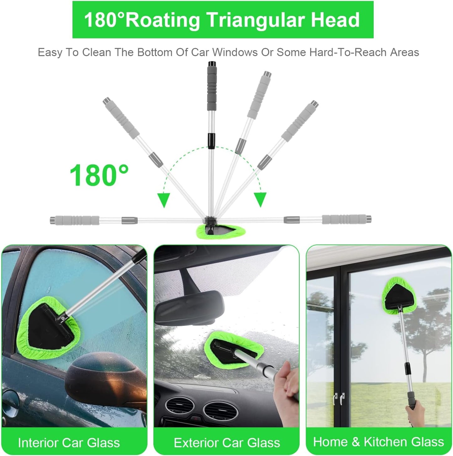 🔥 Windshield Cleaning Tool, Microfiber Car Window Cleaner with 3 Reusable and Washable Microfiber Pads and Extendable Handle