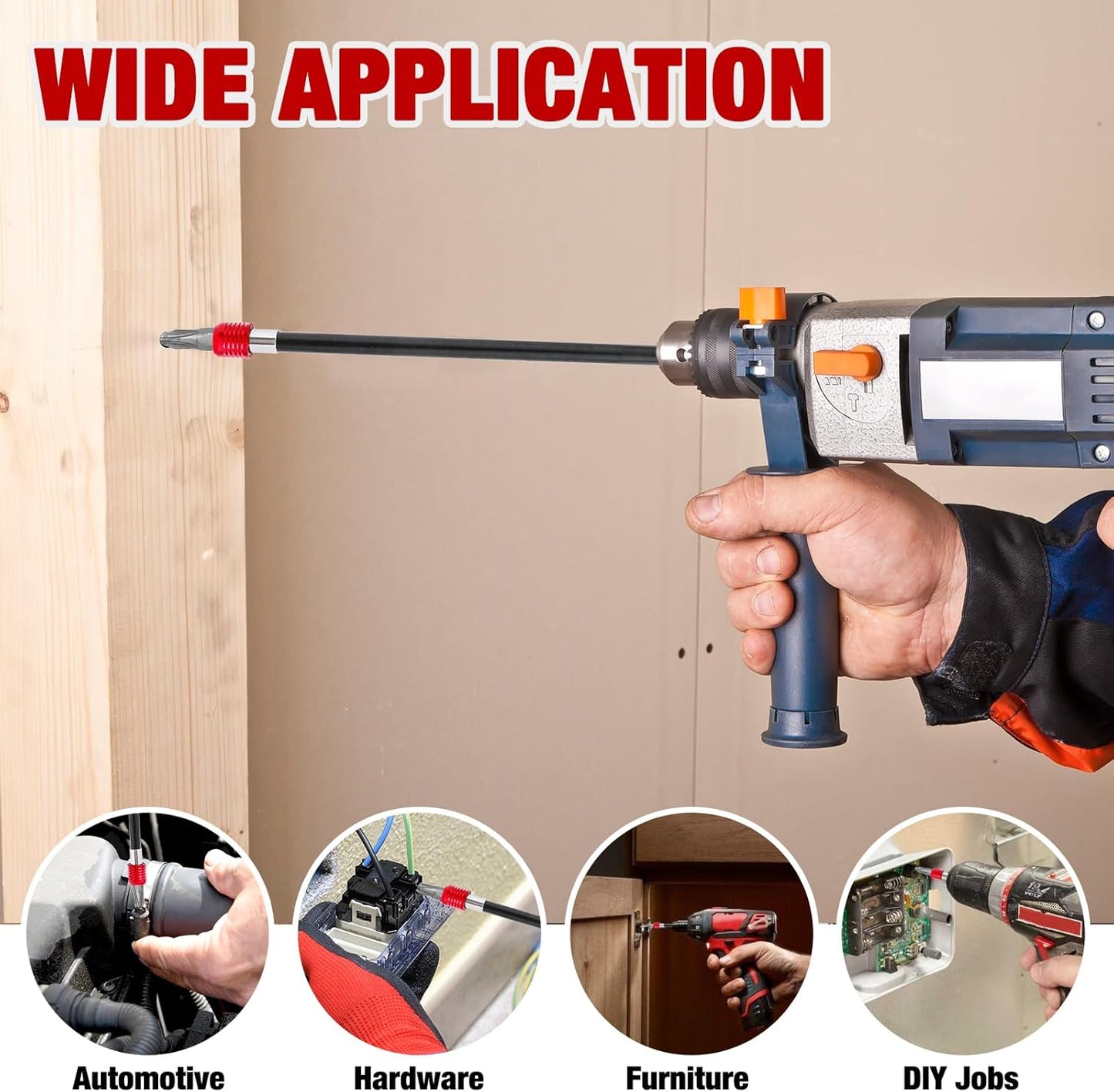 Drill Bit Extension Set 4 Pcs, Magnetic 1/4" Hex Quick Release Bit Holder, 2/4/6/12" Sizes, CR-V Steel for Impact Driver & Screwdriver Bits