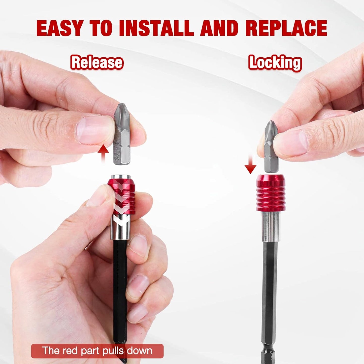 Drill Bit Extension Set 4 Pcs, Magnetic 1/4" Hex Quick Release Bit Holder, 2/4/6/12" Sizes, CR-V Steel for Impact Driver & Screwdriver Bits
