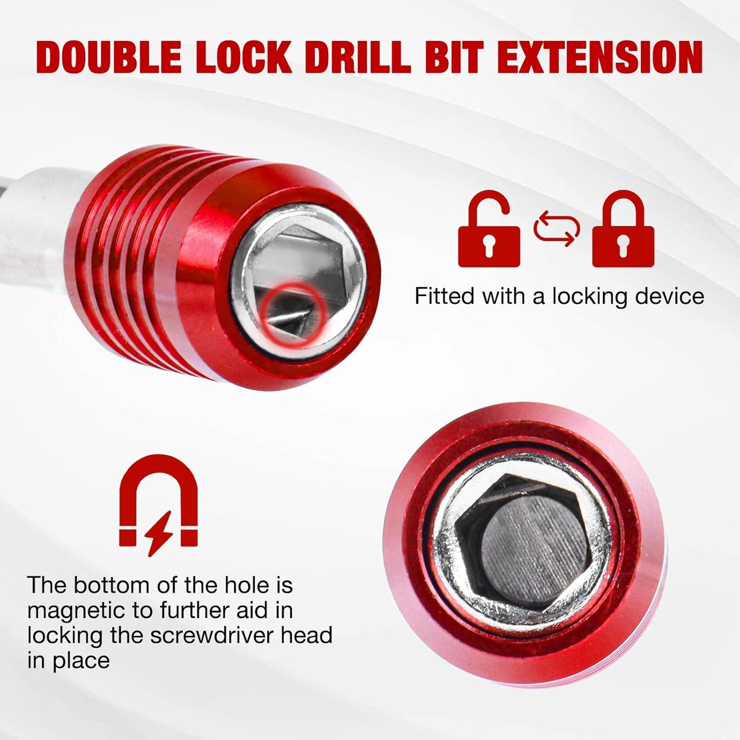 Drill Bit Extension Set 4 Pcs, Magnetic 1/4" Hex Quick Release Bit Holder, 2/4/6/12" Sizes, CR-V Steel for Impact Driver & Screwdriver Bits