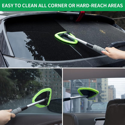 🔥 Windshield Cleaning Tool, Microfiber Car Window Cleaner with 3 Reusable and Washable Microfiber Pads and Extendable Handle