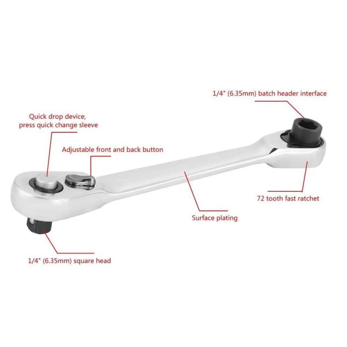 ✨Last Day 49% OFF - 1/4 Inch Mini Double Headed Ratchet Wrench Silver 72-Tooth 5° Quick Release Drive Socket Tool