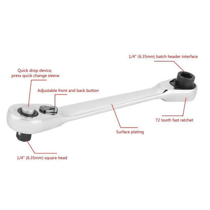 ✨Last Day 49% OFF - 1/4 Inch Mini Double Headed Ratchet Wrench Silver 72-Tooth 5° Quick Release Drive Socket Tool