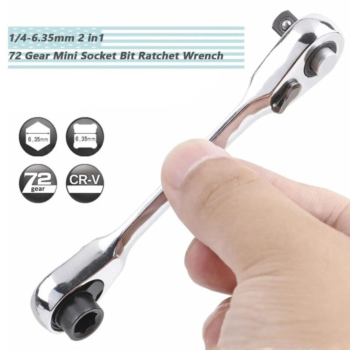 ✨Last Day 49% OFF - 1/4 Inch Mini Double Headed Ratchet Wrench Silver 72-Tooth 5° Quick Release Drive Socket Tool