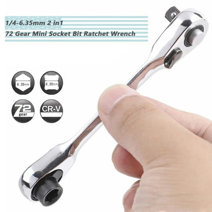 ✨Last Day 49% OFF - 1/4 Inch Mini Double Headed Ratchet Wrench Silver 72-Tooth 5° Quick Release Drive Socket Tool