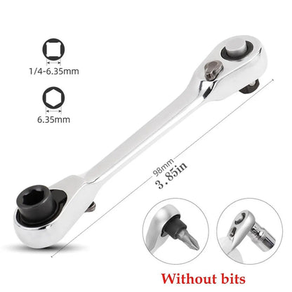 ✨Last Day 49% OFF - 1/4 Inch Mini Double Headed Ratchet Wrench Silver 72-Tooth 5° Quick Release Drive Socket Tool