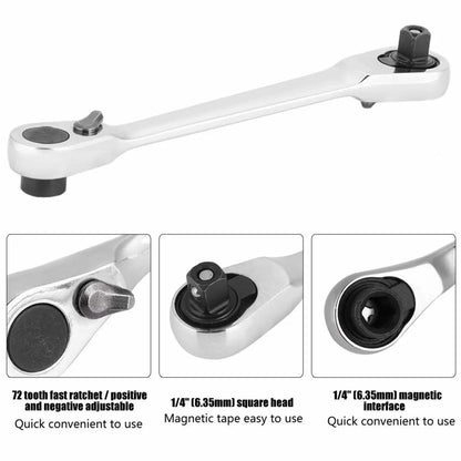 ✨Last Day 49% OFF - 1/4 Inch Mini Double Headed Ratchet Wrench Silver 72-Tooth 5° Quick Release Drive Socket Tool